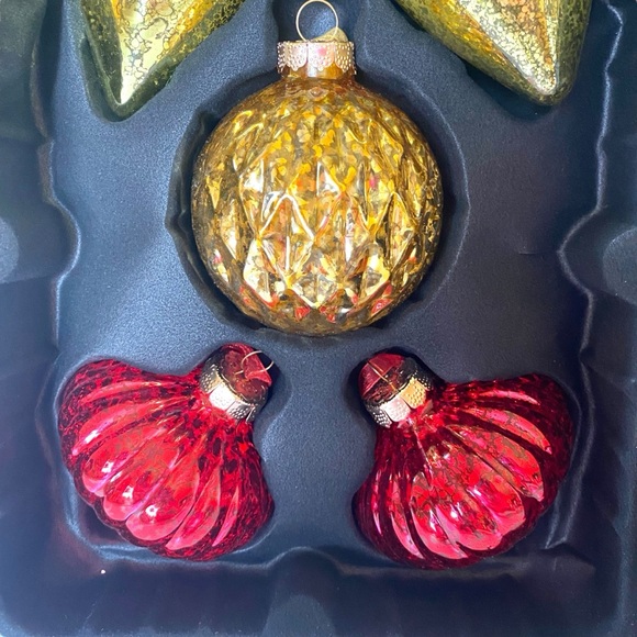 Home Decorators Collection Set of 10 Glass Christmas Ornament Gold Red Crackle - Picture 7 of 15